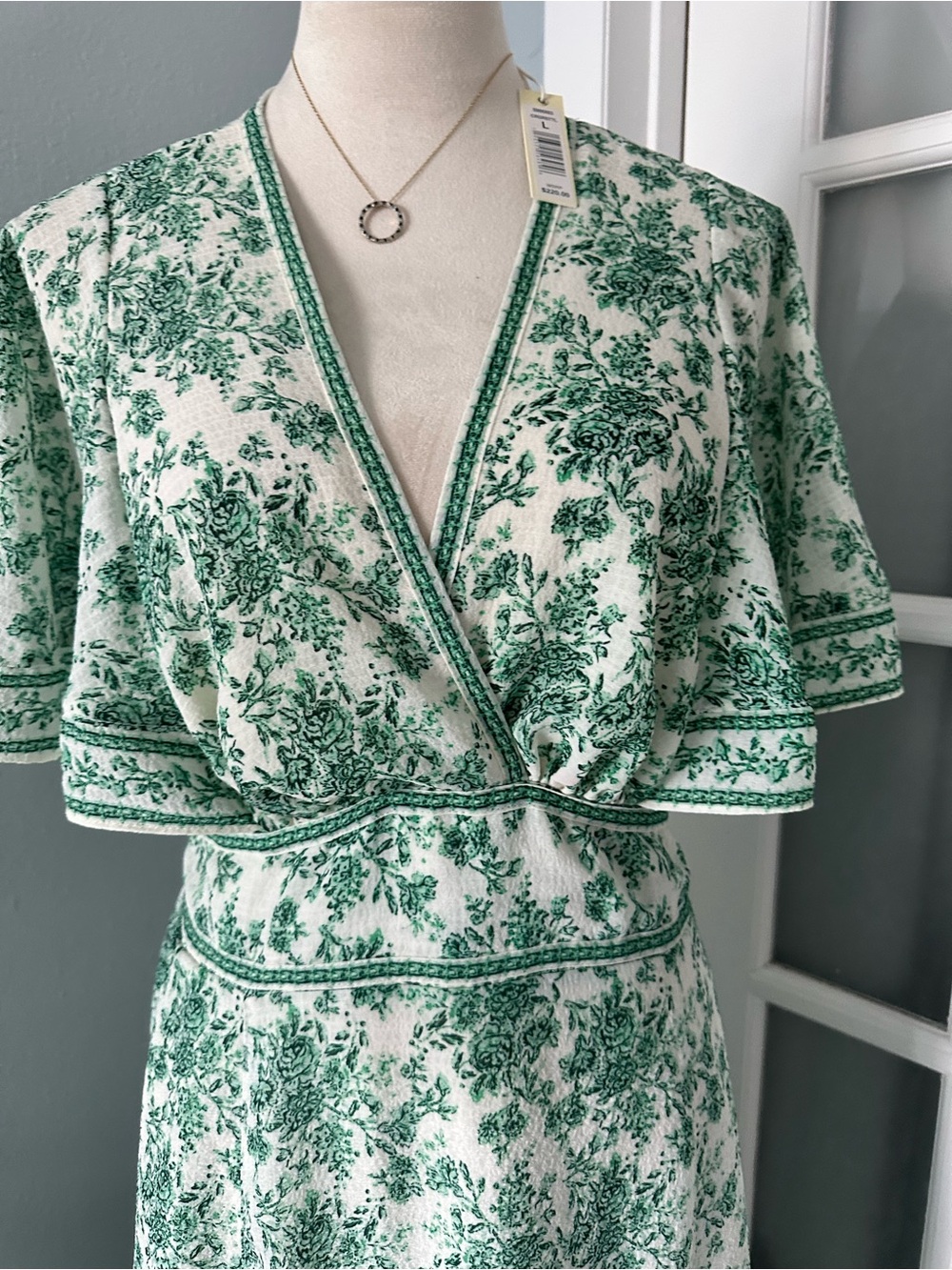 Max Studio Green and Cream Floral Wrap Maxi Dress - Picture 2 of 10